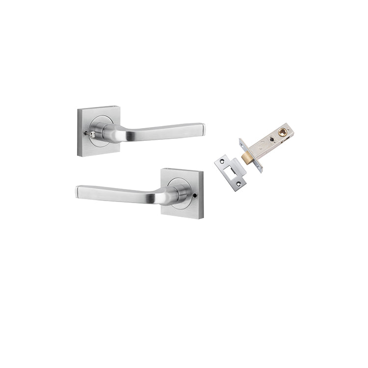 Annecy Lever - Square Rose (Inbuilt Privacy) Satin Chrome / Solid Brass