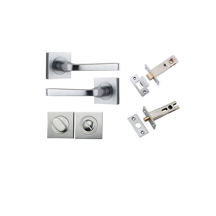 Annecy Lever - Square Rose Privacy Kit with Separate Privacy Turn Satin Chrome / Solid Brass