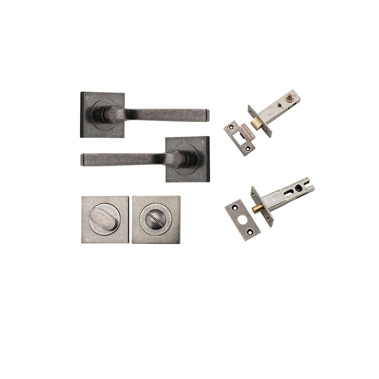 Annecy Lever - Square Rose Privacy Kit with Separate Privacy Turn Rumbled Nickel / Solid Brass