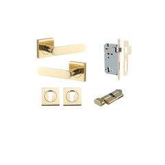 Bronte Lever - Square Rose Entrance Kit with High Security Lock Polished Brass / Solid Brass