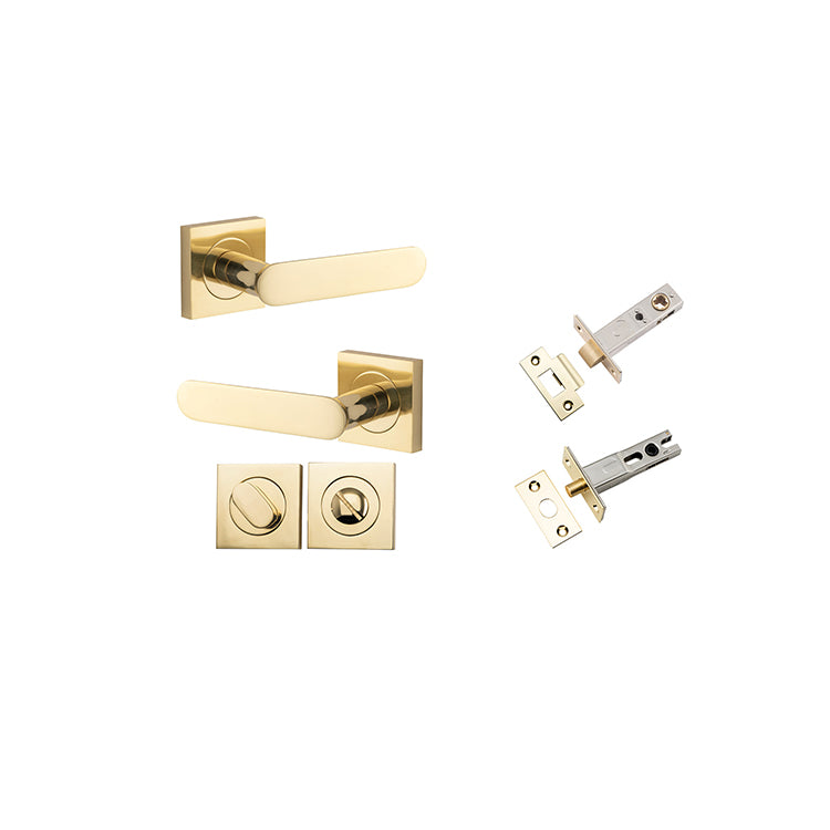 Bronte Lever - Square Rose Privacy Kit with Privacy Turn with Separate Privacy Turn Polished Brass / Solid Brass