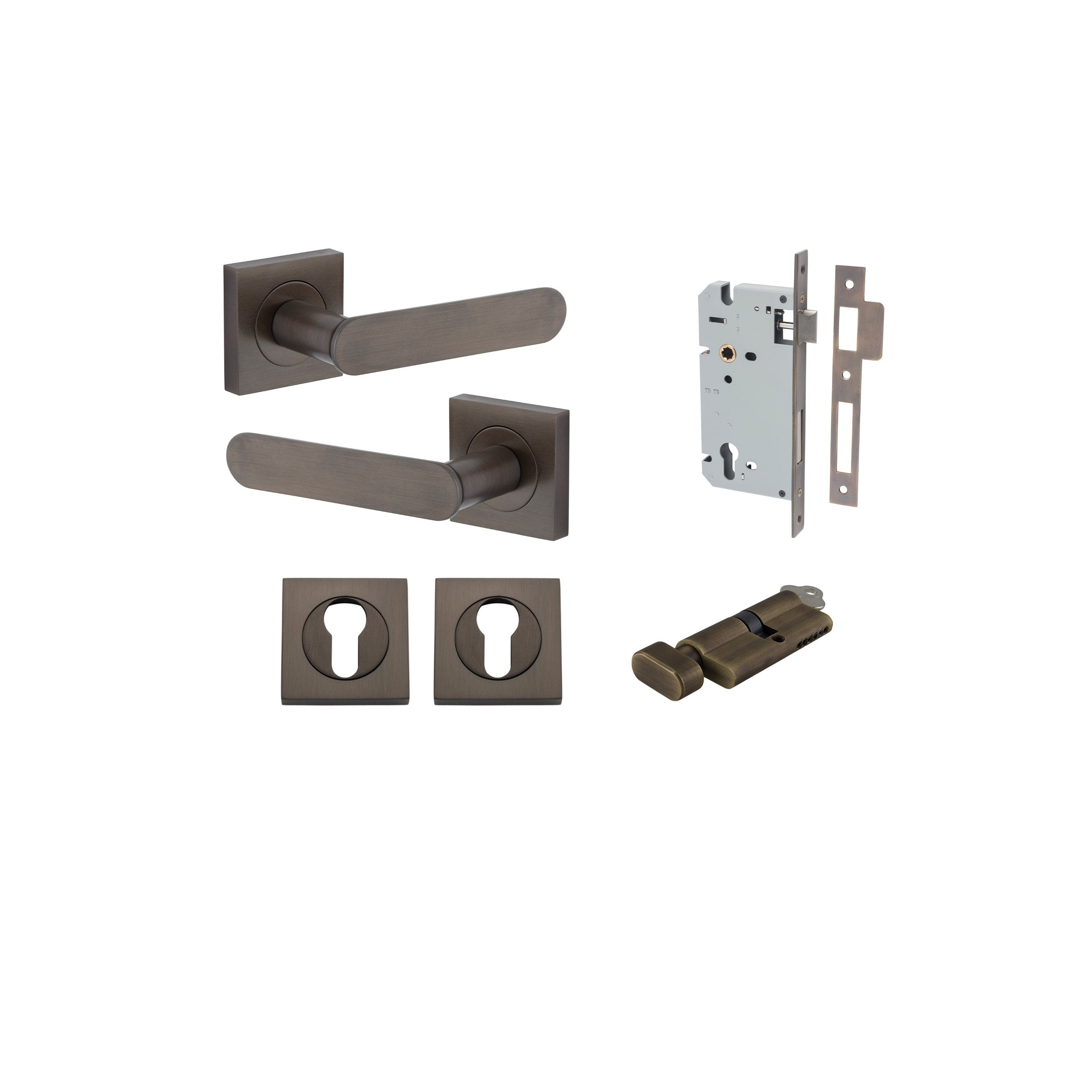 Bronte Lever - Square Rose Entrance Kit with High Security Lock