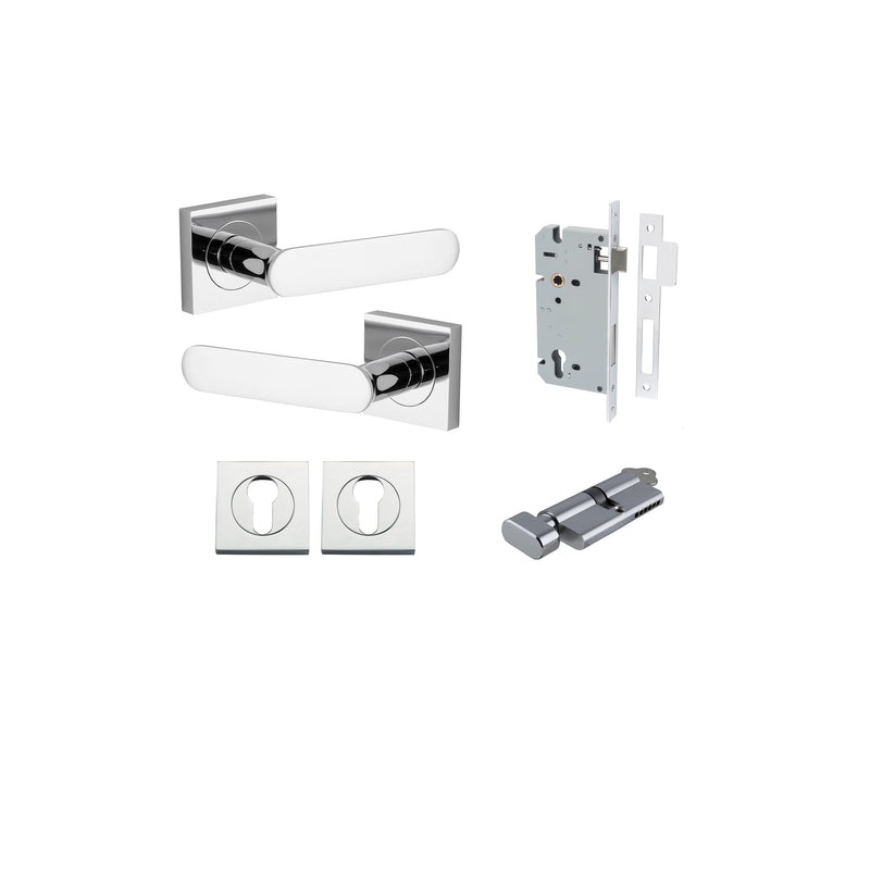 Bronte Lever - Square Rose Entrance Kit with High Security Lock Chrome Plated / Solid Brass
