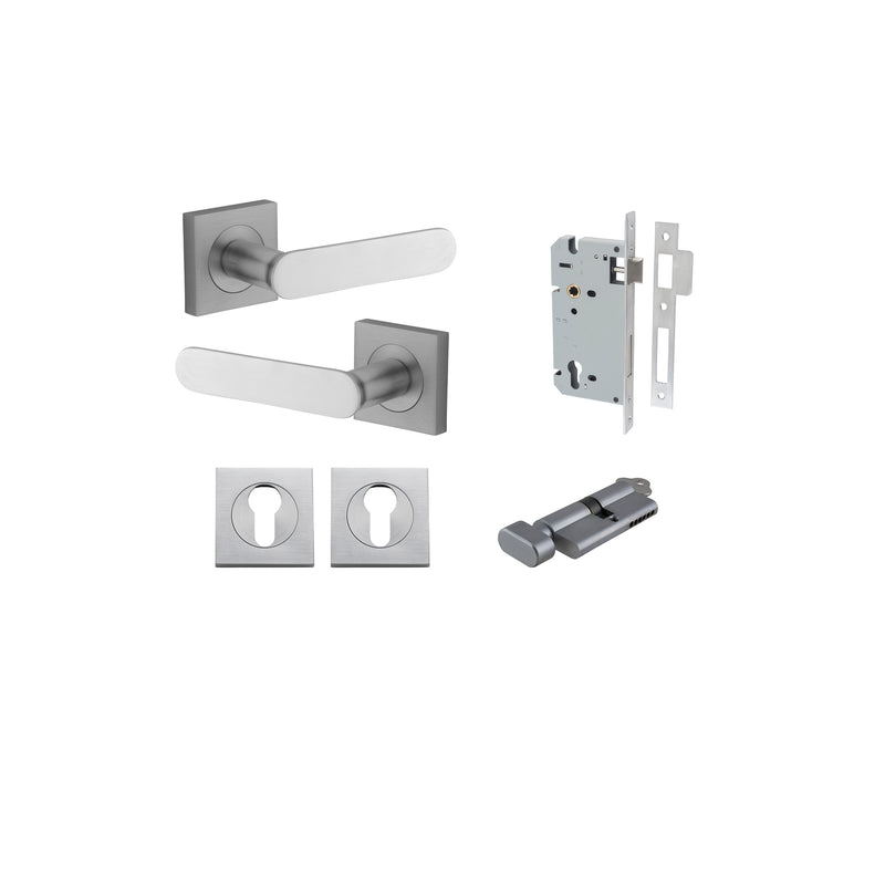 Bronte Lever - Square Rose Entrance Kit with High Security Lock Satin Chrome / Solid Brass