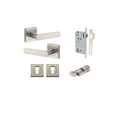 Bronte Lever - Square Rose Entrance Kit with High Security Lock Satin Nickel / Solid Brass