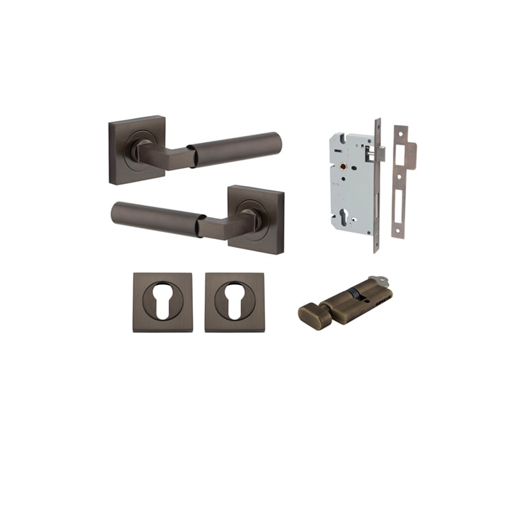 Berlin Lever - Square Rose Entrance Kit with High Security Lock