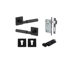 Berlin Lever - Square Rose Entrance Kit with High Security Lock Matt Black / Solid Brass