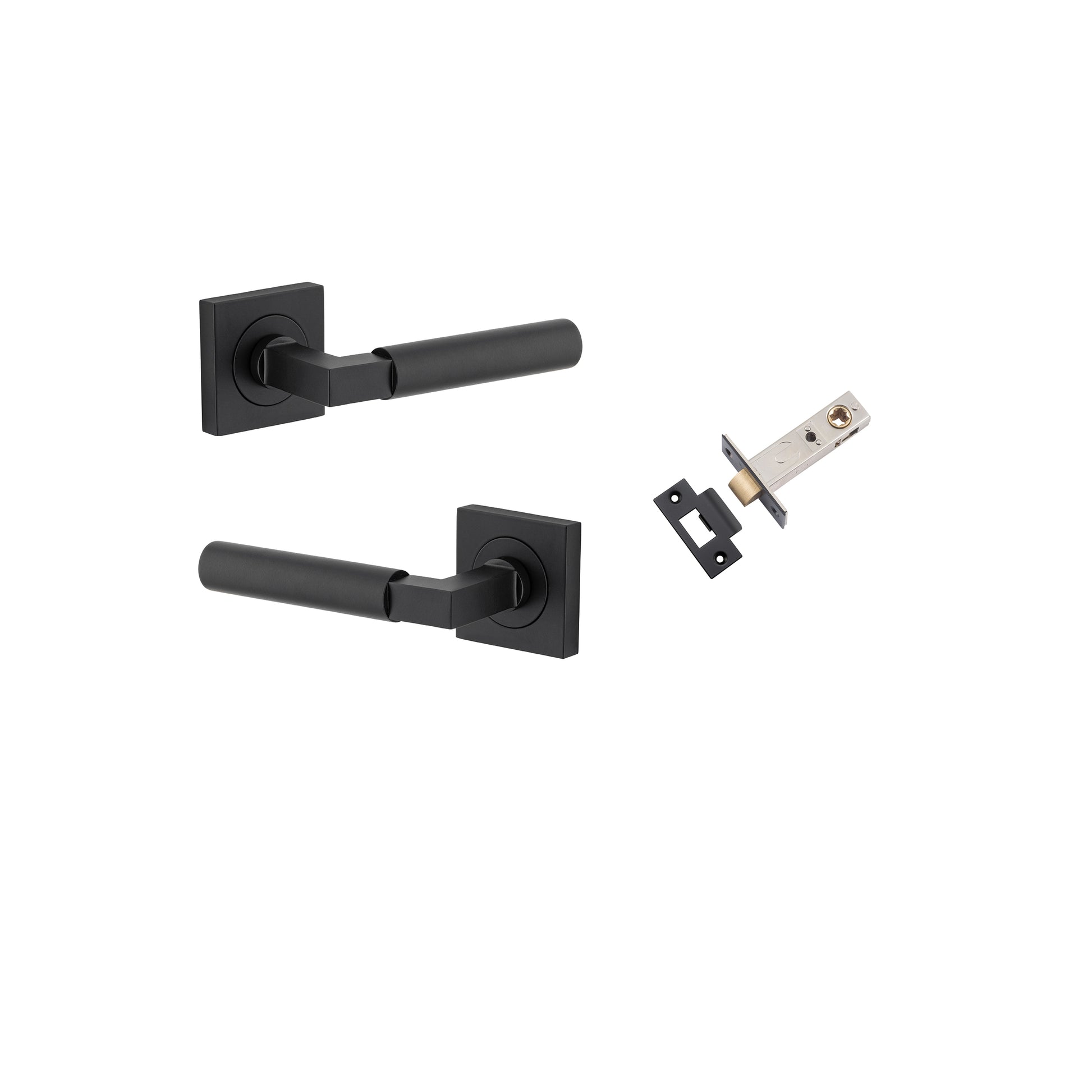 Berlin Lever - Square Rose Passage Kit Matt Black / Solid Brass