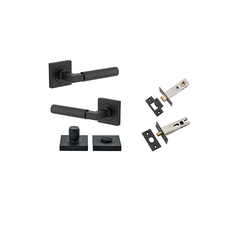 Berlin Lever - Square Rose Privacy Kit Matt Black / Solid Brass