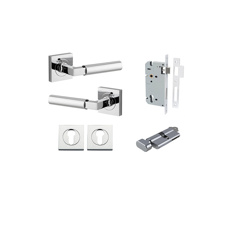 Berlin Lever - Square Rose Entrance Kit with High Security Lock Chrome Plated / Solid Brass
