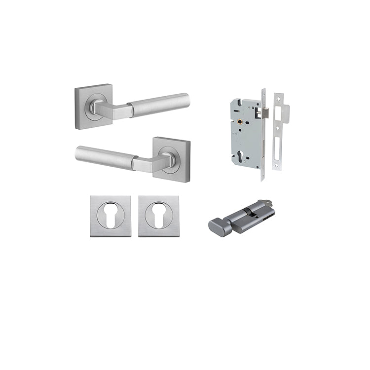 Berlin Lever - Square Rose Entrance Kit with High Security Lock Satin Chrome / Solid Brass