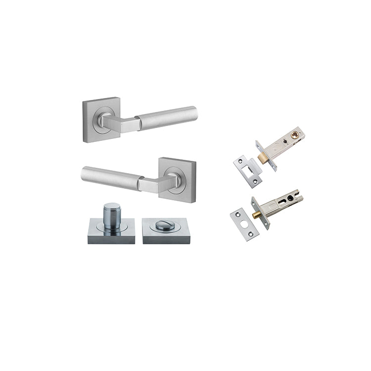 Berlin Lever - Square Rose Privacy Kit Satin Chrome / Solid Brass