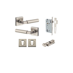 Berlin Lever - Square Rose Entrance Kit with High Security Lock Satin Nickel / Solid Brass