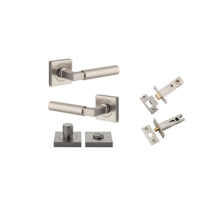 Berlin Lever - Square Rose Privacy Kit Satin Nickel / Solid Brass
