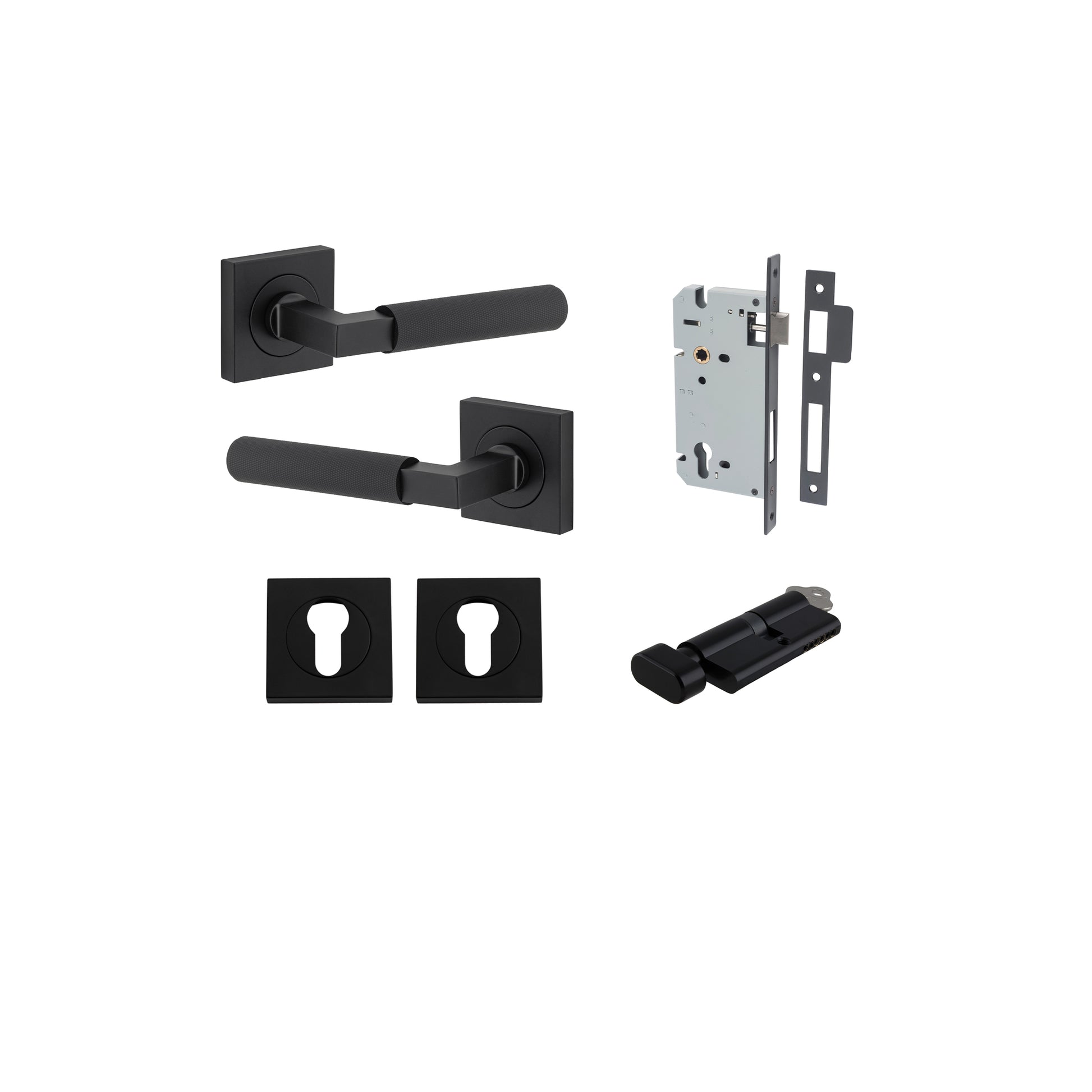 Brunswick Lever - Square Rose Entrance Kit with High Security Lock Matt Black / Solid Brass
