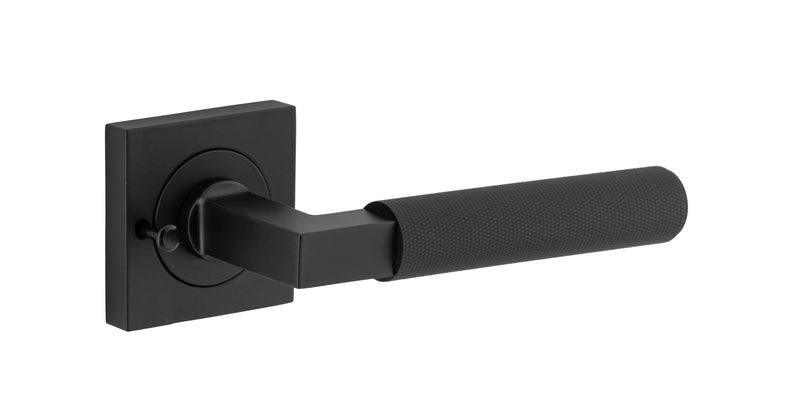 Brunswick Lever - Square Rose Privacy Kit (Inbuilt Privacy) Matt Black / Solid Brass