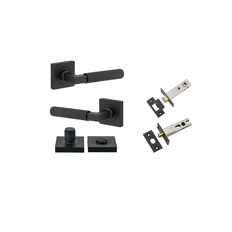 Brunswick Lever - Square Rose Privacy Kit Matt Black / Solid Brass