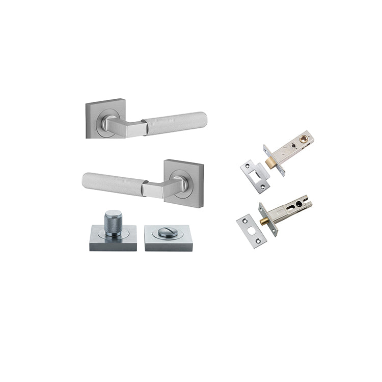 Brunswick Lever - Square Rose Privacy Kit Satin Chrome / Solid Brass