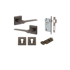 Como Lever - Square Rose Entrance Kit with High Security Lock Antique Brass / Solid Brass