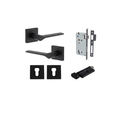 Como Lever - Square Rose Entrance Kit with High Security Lock Matt Black / Solid Brass