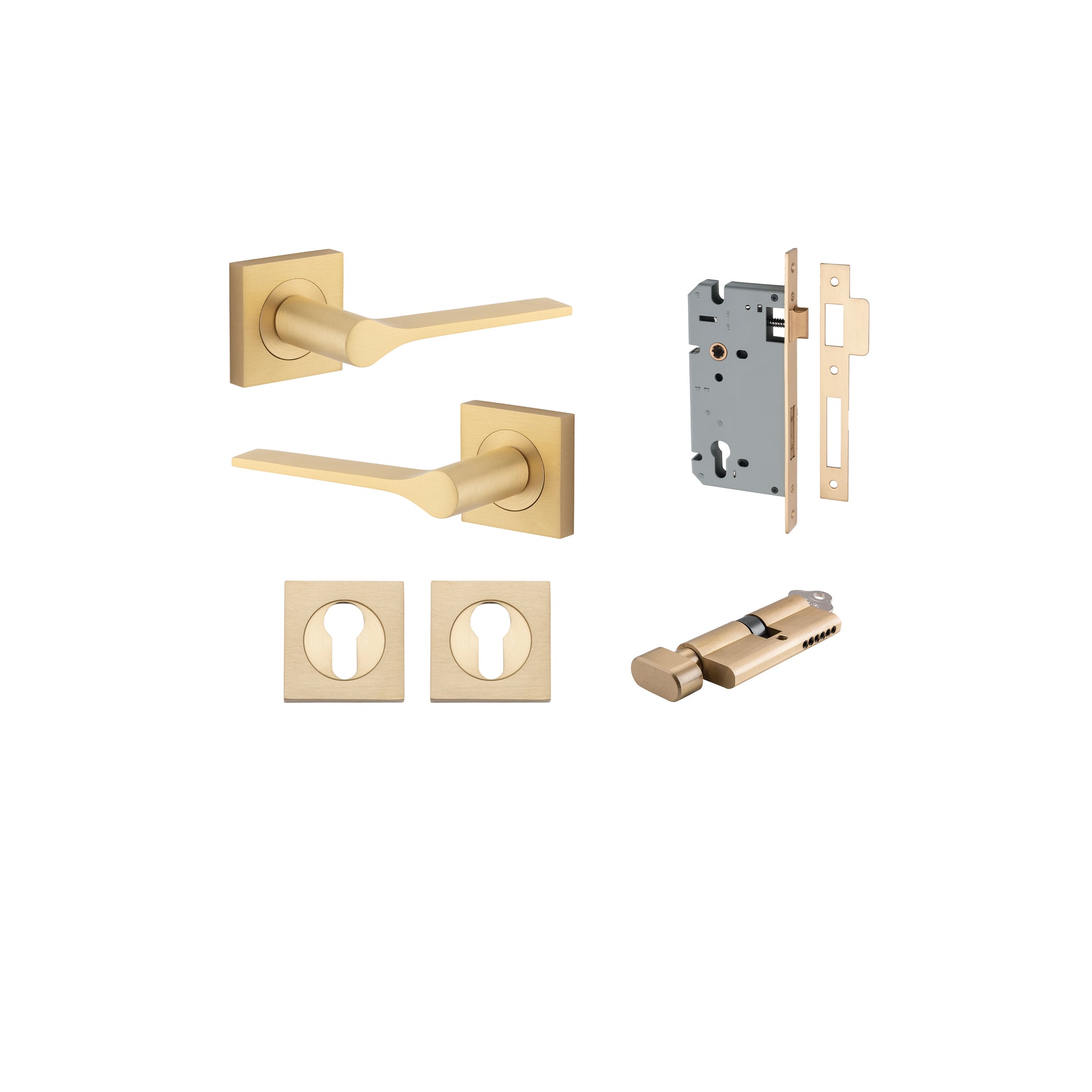 Como Lever - Square Rose Entrance Kit with High Security Lock Satin Chrome / Solid Brass