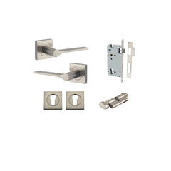 Como Lever - Square Rose Entrance Kit with High Security Lock Satin Nickel / Solid Brass