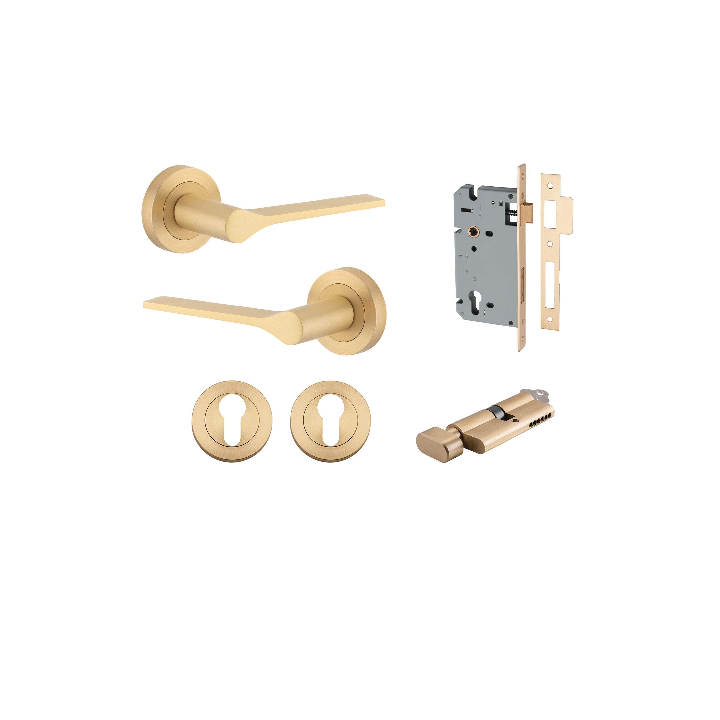 Como Lever - Round Rose Entrance Kit with High Security Lock Satin Brass / Solid Brass