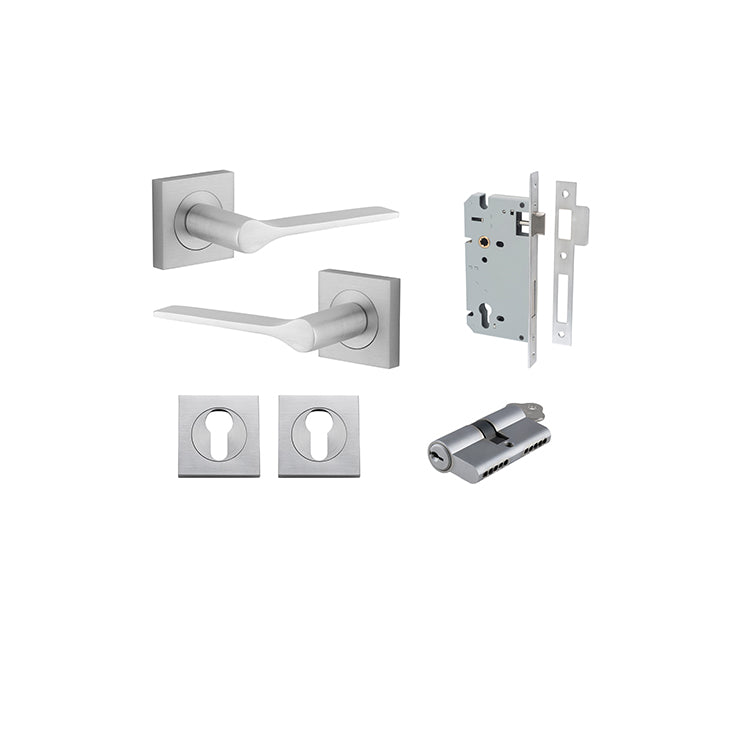 Como Lever - Square Rose Entrance Kit with High Security Lock Satin Brass / Solid Brass