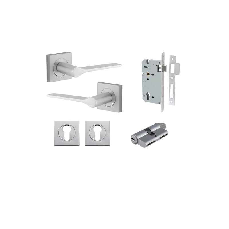 Como Lever - Square Rose Entrance Kit with High Security Lock Satin Brass / Solid Brass