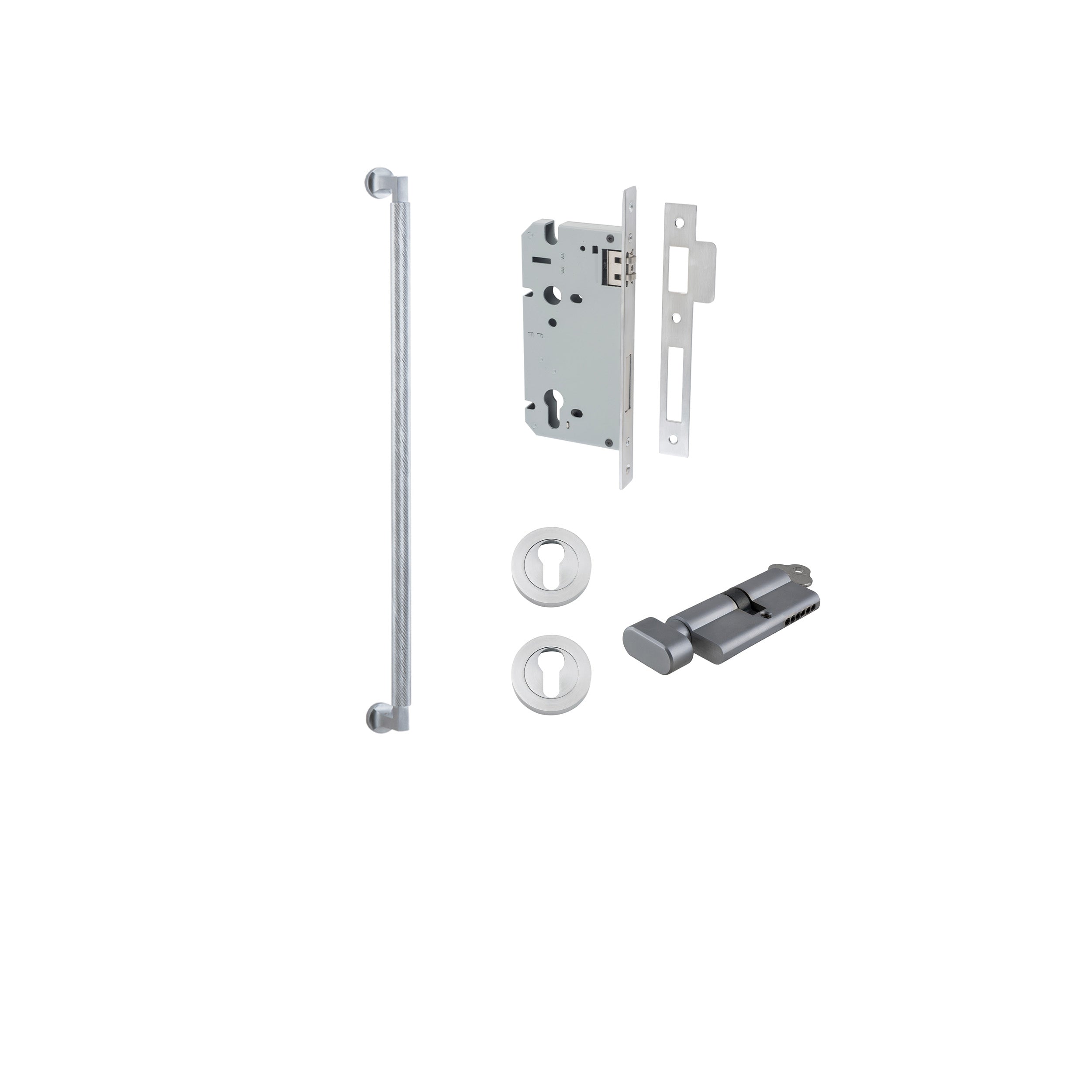 Brunswick Pull Handle - 600mm Entrance Kit with Separate High Security Lock Satin Chrome / Solid Brass