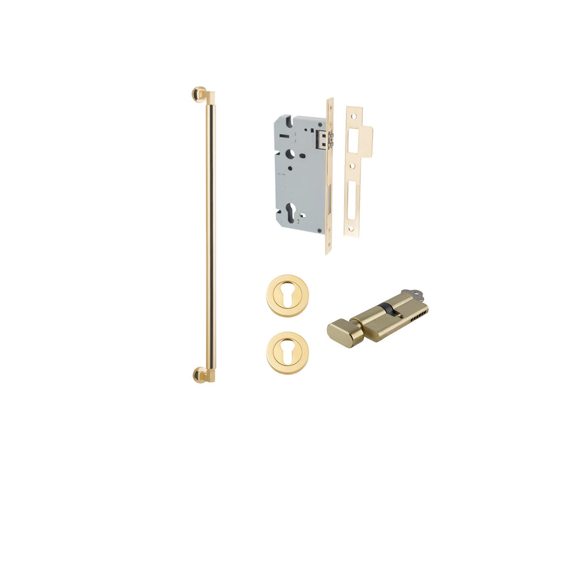 Berlin Pull Handle - 600mm Entrance Kit with Separate High Security Lock Polished Brass / Solid Brass