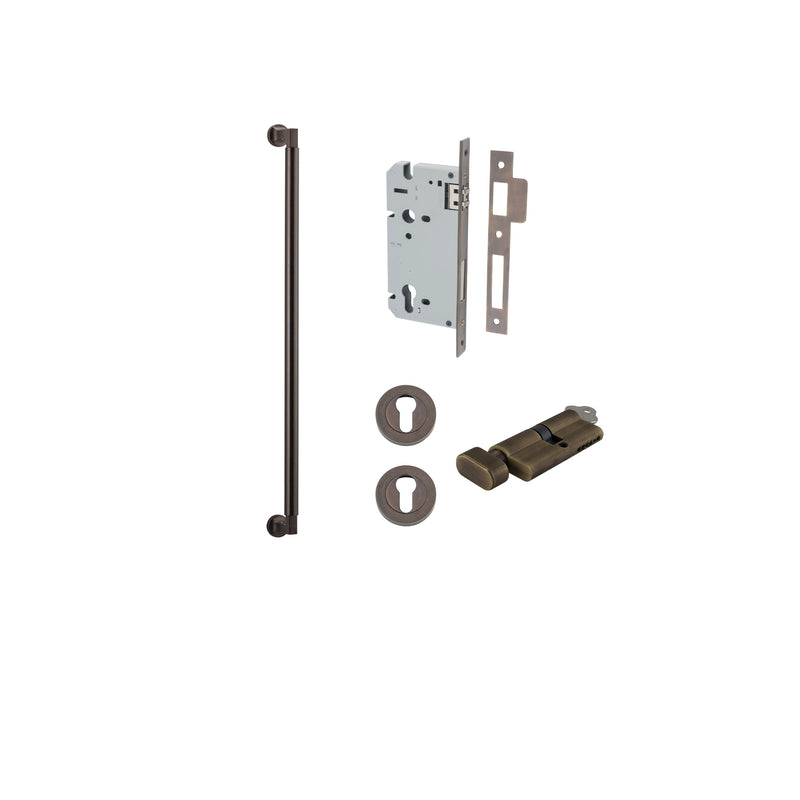 Berlin Pull Handle - 600mm Entrance Kit with Separate High Security Lock Antique Brass / Solid Brass