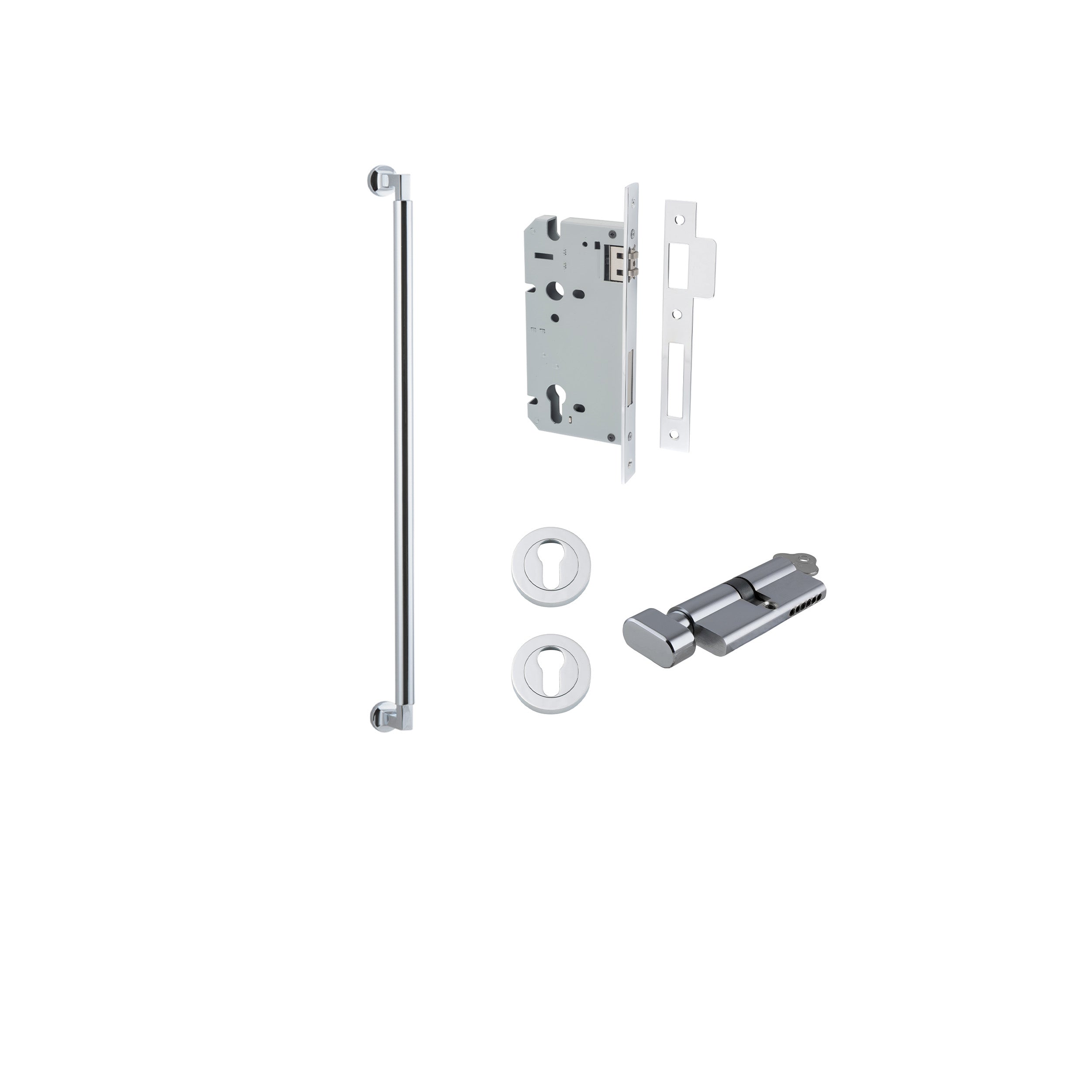 Berlin Pull Handle - 600mm Entrance Kit with Separate High Security Lock Chrome Plated / Solid Brass