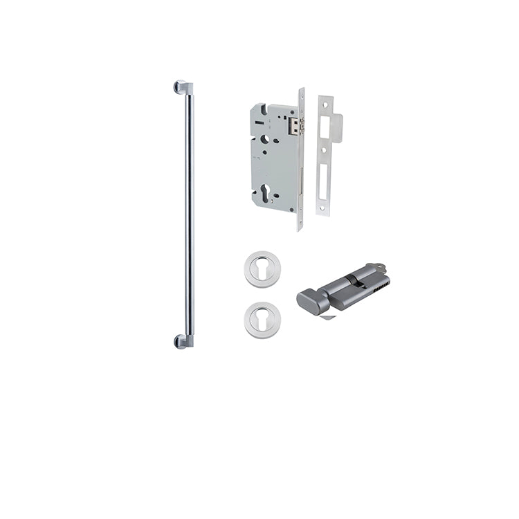 Berlin Pull Handle - 600mm Entrance Kit with Separate High Security Lock Satin Chrome / Solid Brass