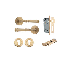 Verona Lever - Round Rose Entrance Kit with Separate High Security Lock Satin Brass / Solid Brass