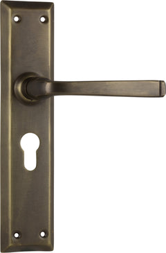 Menton Lever - Long Backplate Antique Brass / Euro | Entrance