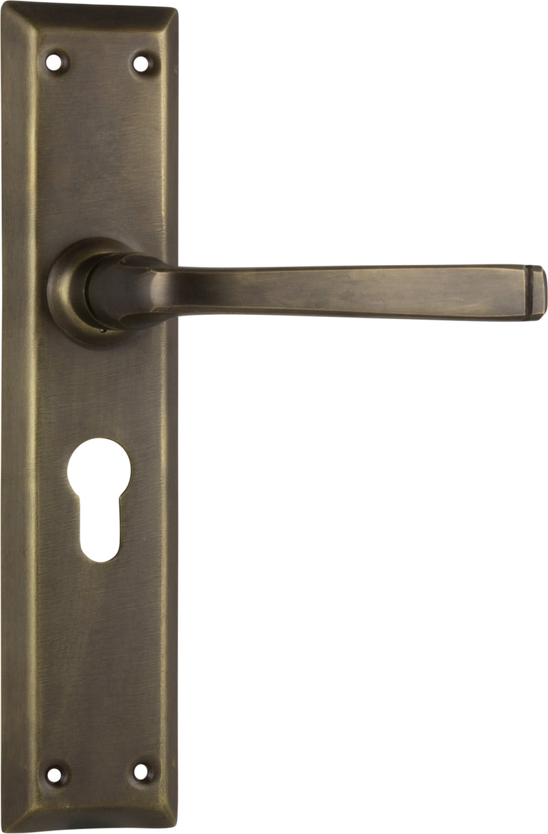 Menton Lever - Long Backplate Antique Brass / Euro | Entrance