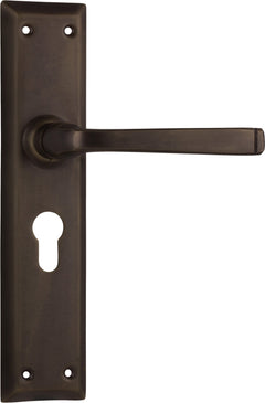 Menton Lever - Long Backplate Antique Brass / Euro | Entrance