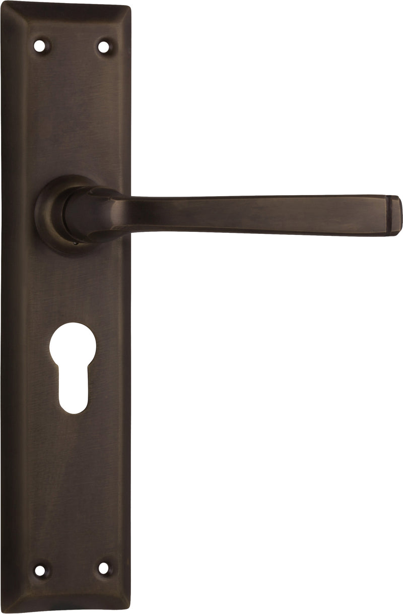 Menton Lever - Long Backplate Antique Brass / Euro | Entrance