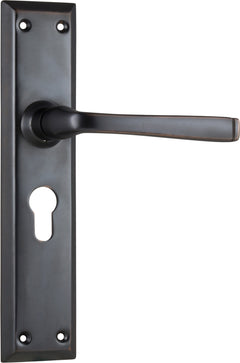 Menton Lever - Long Backplate Antique Copper / Euro | Entrance