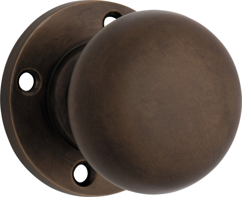 Retro Fit Mortice Knob - Round Rose Antique Brass / Passage