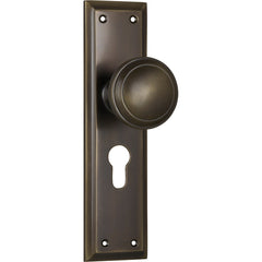 Milton Knob - Long Backplate Antique Brass / Euro | Entrance