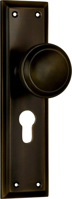 Milton Knob - Long Backplate Antique Brass / Euro | Entrance