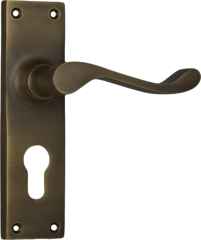 Victorian Lever - Long Backplate Antique Brass / Euro | Entrance