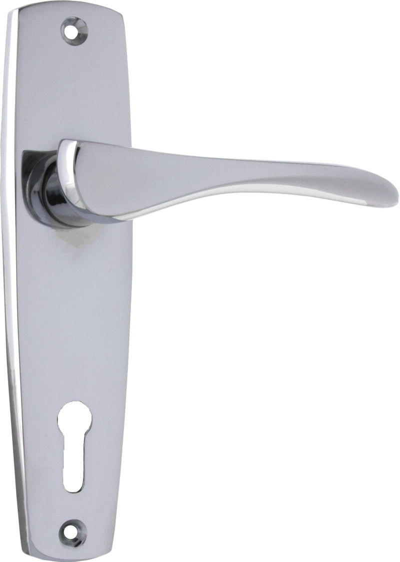 Mid-Century Lever - Long Backplate Chrome Plated / Lock | Lock (Skeleton Key)