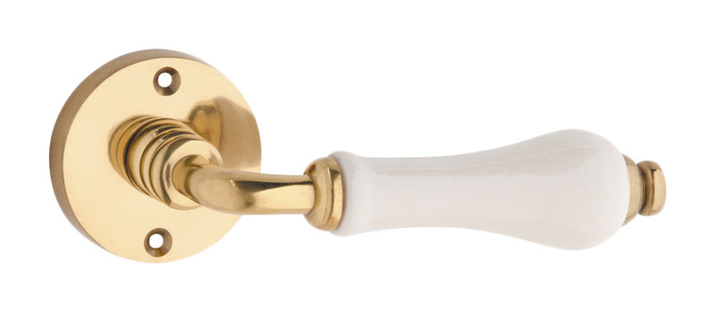 Exeter Door Lever - Round Rose Polished Brass / Passage