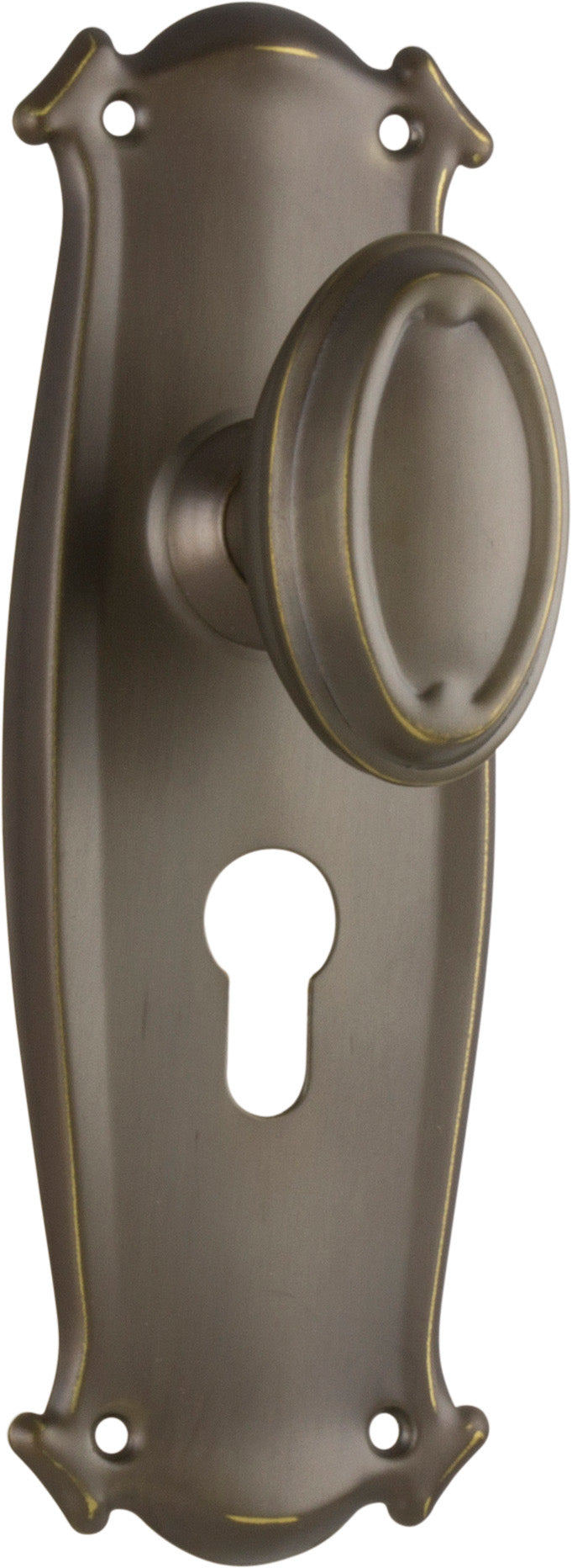 Traditional Bungalow Door Knob - Long Backplate Antique Brass / Euro | Entrance
