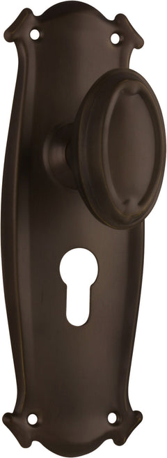 Traditional Bungalow Door Knob - Long Backplate Antique Brass / Euro | Entrance