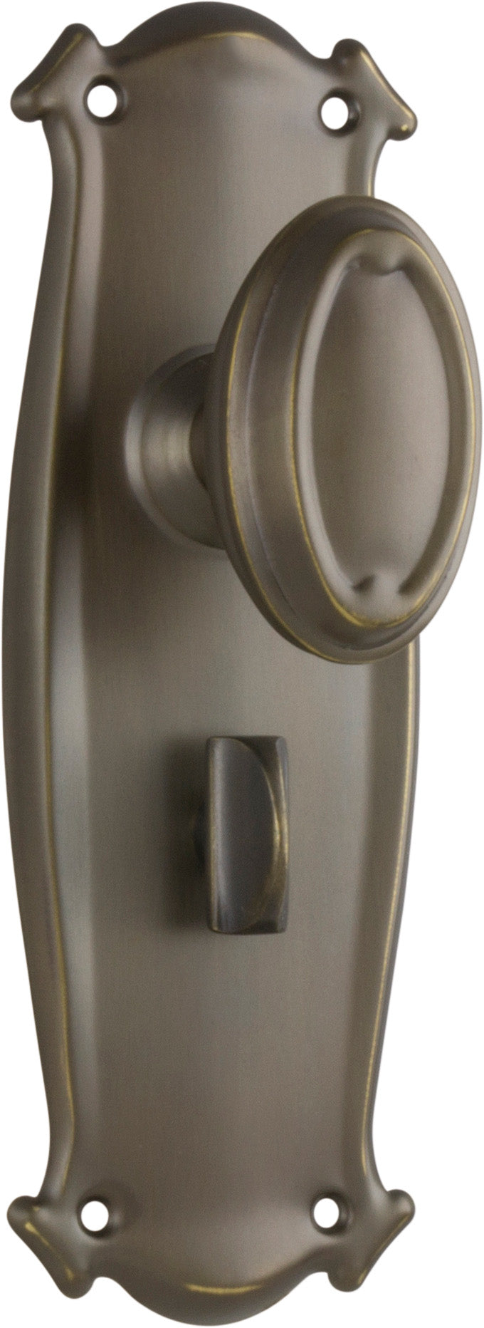 Traditional Bungalow Door Knob - Long Backplate Antique Brass / Privacy | Privacy