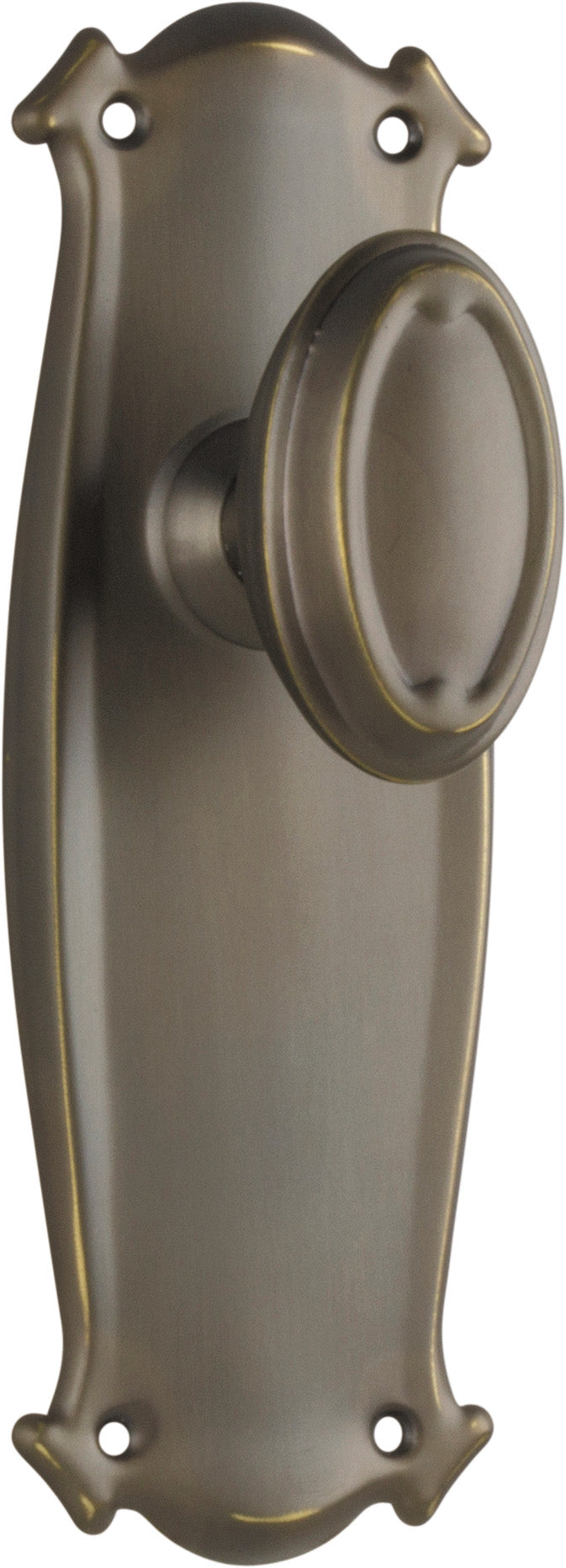 Traditional Bungalow Door Knob - Long Backplate Antique Brass / Latch | Passage